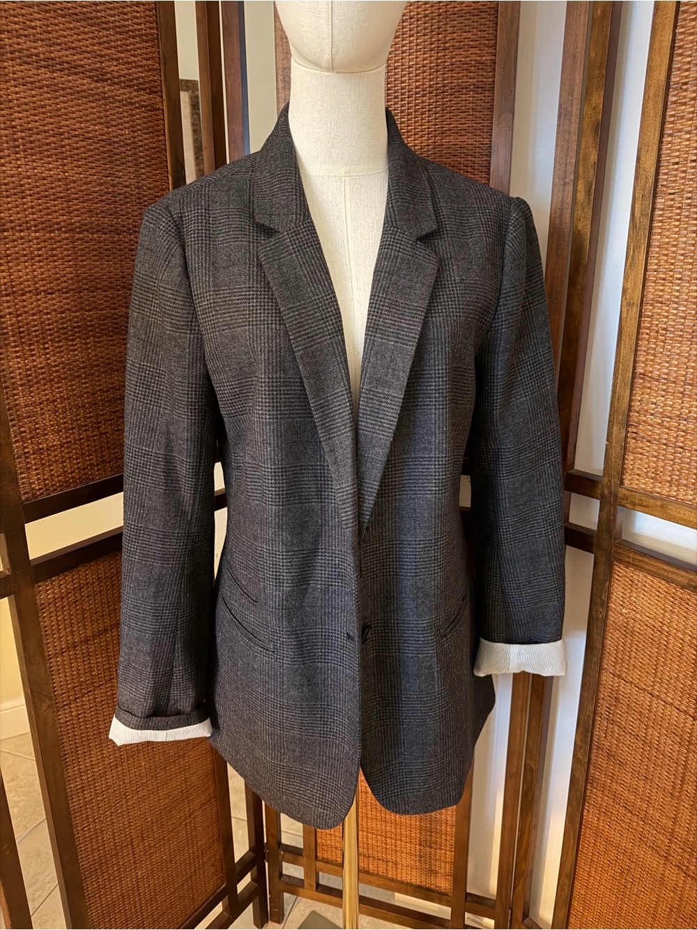 GAP Classic Gray Glen Plaid wool blend Blazer size 8